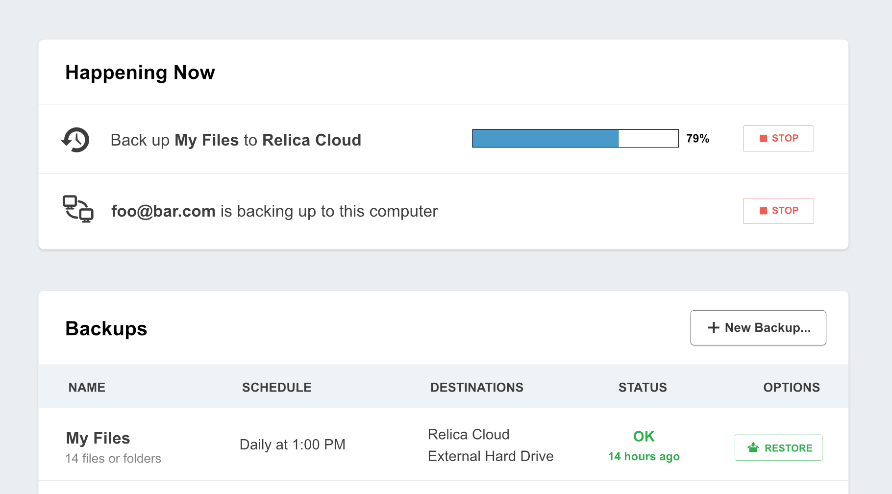 Realtime backups dashboard