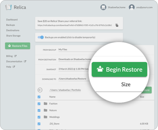 Restore lost files with confidence using Relica
